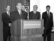 Secretary Abraham announces the Smart Energy Campaign.  Also present are Mark Hopkins, Alliance to Save Energy; Dave Parker, American Gas Association; Alan Richardson, American Public Power Association;, and Tom Kuhn, Edison Electric Institute.