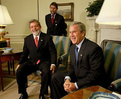 President George W. Bush and President Luiz Inacio Lula da Silva of Brazil 