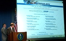 Secretary Abraham and Raymond Orbach, Director, Office of Science, unveil the new Science.gov 2.0 Internet site.