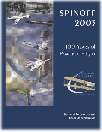 Spinoff magazine cover montage illustrating several of the many contributions made by NASA during the Centennial of Flight 