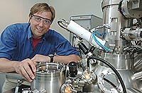 Matthias Bode, Center for Nanoscale Materials, is shown with his enhanced spin polarized scanning tunneling microscope