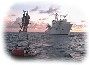 The TAO support vessel and TAO buoy.  Source: TAO Project Office, NOAA/Pacific Marine Environmental Laboratory.