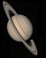 Saturno y sus cuatro lunas.