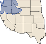 Small map of wester united states with Pacific Northwest area highlighted in blue.
