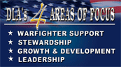 DLA's 4 Areas of Focus : 
		   Warfighter Support, Stewardship, Growth & Development, and Leadership