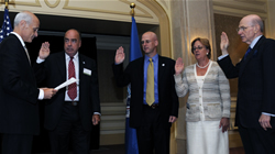 Arthur Kassel, Dr. Gary Shiffman, Emily Walker and Maurice Sonnenberg are sworn in by Secretary Chertoff on June 25, 2008.  