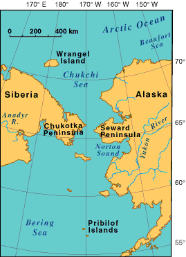 map of western Alaska and eastern Siberia