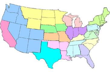 map of U.S. divided by FSIS Districts (Listed Below)