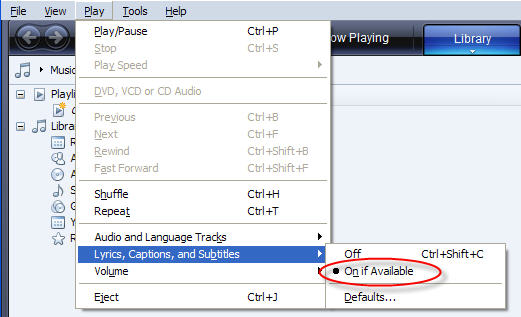 Enable Captions in Windows Media Player