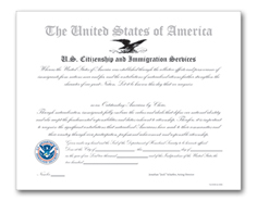 Outstanding American by Choice Certificate