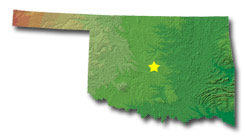 Image of Oklahoma with a star pinpointing the location of the capital.
