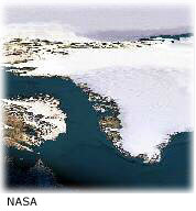 Satellite image of  Greenland showing the ice cap. 