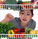 woman looking at fruits and vegetables