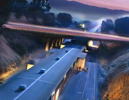 Photo by Peter Ginter of SLAC Linear Accelerator and Interstate 280 at twilight