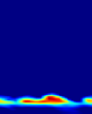 This animation shows chlorine monoxide (ClO) in the atmosphere from August 13 through October 15, 2004. Red represents high concentrations; blue represents low concentrations. The spatial resolution is low: each pixel covers an area of 5 degrees longitude by 2 degrees latitude, so the entire world (except for 1 degree at each pole) is covered by the 72x89 pixel images.