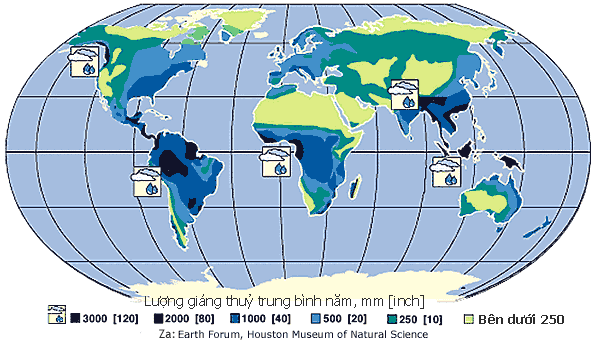 Bản đồ thế giới trình bày
lượng giáng thuỷ trung bình hàng năm.. 
