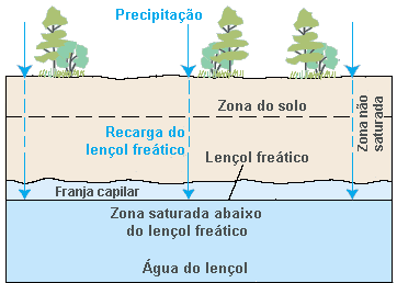 Diagrama mostrando como a precipitação vaza para o solo. 