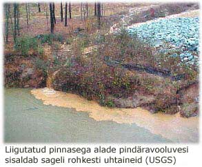 Liigutatud pinnasega alade pindäravooluvesi sisaldab sageli rohkesti uhtaineid (<acronym title=