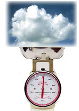 Image of a cloud being weighed on a kitchen scale. 