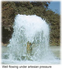 Picture of a well flowing water under artesian pressure. Underground pressure forces water to the surface. 