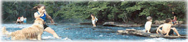 Foto de pessoas brincando em um rio 