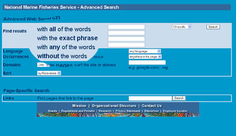 screen shot of the advanced search page