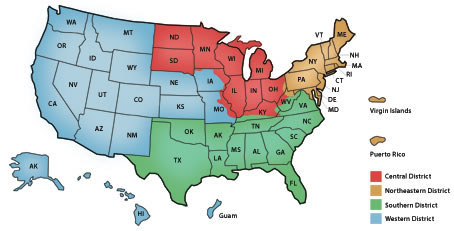 Image map of the four districts