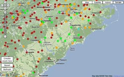 Image of real-time streamgages in affected areas of Tropical Storm Hanna.