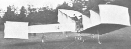 Santos-Dumont flew the 14-bis nearly 197 feet (60 meters) on October 23, 1906.
