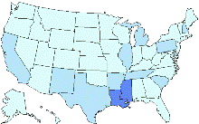 United States map showing Age-Standardized Prevalence of Diagnosed Diabetes per 100 Adult Population by State, United States, 1994. Links for data figures, sources, methodology and data limitations, and detailed tables follow this figure.