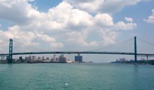 The Ambassador Bridge between Detroit, Mich., and Windsor, Ont., Canada