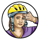 illustration shows measuring the helmet with 2 fingers