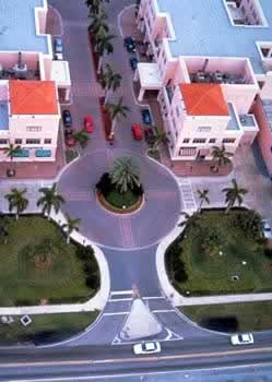 Aerial photograph of traffic circle in Boca Raton, Florida.