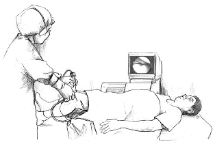 Illustration of a surgeon operating on a patient's knee