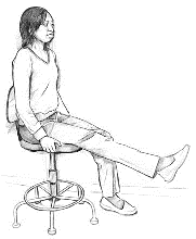 Illustration showing a woman sitting on a stool exercising her knee
