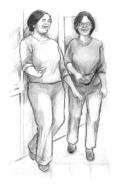 Illustration showing 2 women walking through a mall