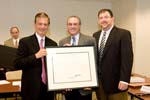 On September 19, 2007, the Corporation for National and Community Service welcomed three new members to it's Board of Directors.  The members, nominated by President, were confirmed by the Senate last June.  Stan Soloway is president of the Professional Services Council, the principal national trade association representing government acquisition/procurement and outsourcing and privatization issues. He served as under secretary of defense for acquisition reform and as director of Secretary of Defense William Cohen’s Defense Reform Initiative. He has received numerous awards for outstanding leadership including the Secretary of Defense Medal for Distinguished Public Service.  Pictured with Mr. Hill are Board Chair Stephen Goldsmith (L) and Corporation CEO David Eisner (R).