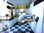 lady struggling to open refrigerator doors