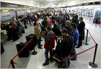 People in line at an airport.