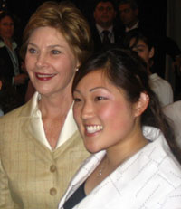First Lady Mrs. Laura Bush recognized the work of volunteers in Georgia, including Iris Sunwoo.