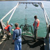 Researchers sample offshore waters to test for harmful algal blooms.