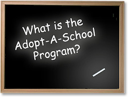 Chalkboard image asks what is the adopt-a-school program