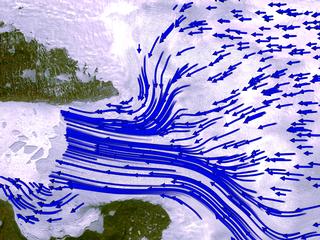 Jakobshavn glacier flow with 2000 data in blue