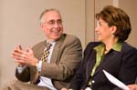 Janet Murguia, CEO of National Council of La Raza, and Paul Light, author and New York University professor, at a May 13 Brookings Institution policy forum on the Impact and Future of AmeriCorps. At the forum, the Corporation for National and Community Service released a rigorous AmeriCorps longitudinal study that found AmeriCorps alums are significantly more civically engaged and more likely to pursue public service careers in the government and nonprofit sector than a comparison group. Speakers at the forum commended AmeriCorps for being a pipeline to public service at a time when the nonprofit and government sectors are facing critical workforce and leadership deficits.