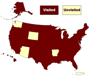 Visited States/Territories as of January 3, 2008