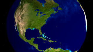 Orbital view of North America, with the Chesapeake Bay near the center