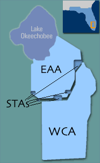 map showing EAA, STA and WCA locations