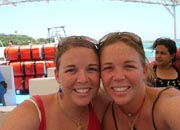 Connie and Lauren on the boat ride back to Roatan
