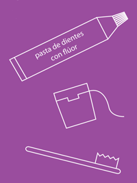 un dibujo de pasta de dientes con flúor, cepillos de dientes y hilo dental