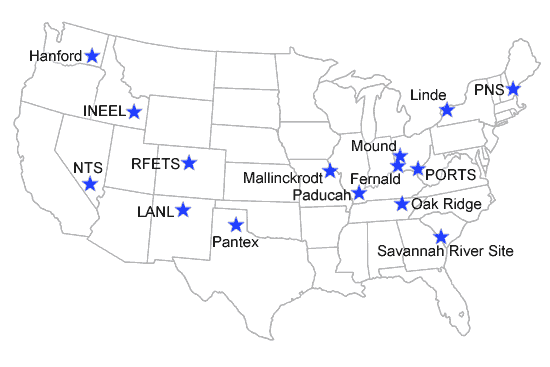 [US map with sites marked]